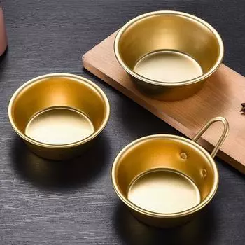 Корейская золотая рисовая миска для вина, золотистый контейнер для соуса с ручкой, круглая чашка, кухонные принадлежности