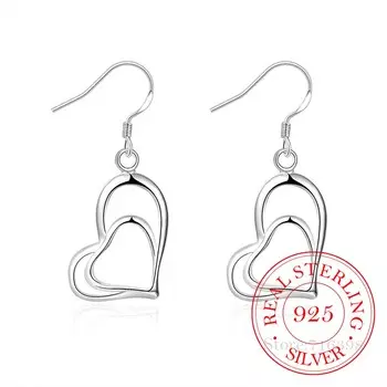 Корейские 925 пробы стерлингового серебра двойные милые сердечки романтические винтажные длинные висячие серьги для женщин помолвка свадебные украшения