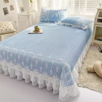 Корейские элегантные кружевные летние 3D охлаждающие покрывала для кровати Queen King, двойной массажный чехол на кровать, простыня с оборками и 2 наволочками Only 2pcs pillowcase светло-серый