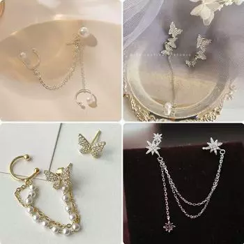 Корейские асимметричные серьги-каффы с кисточками — стильный и универсальный дизайн Retro star, single piece