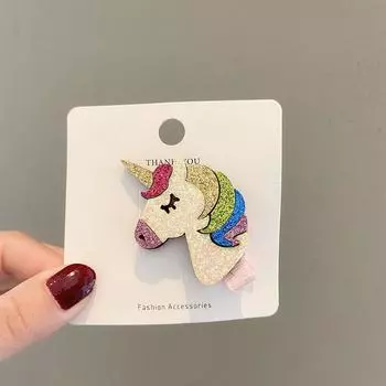 Корейские блестящие мультяшные заколки для волос для девочек - Дизайны «Единорог» и «Пчела»