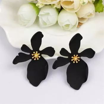 Корейские большие серьги-гвоздики с красным цветком, модные серьги-гвоздики с лепестками зеленого и белого цветка для женщин, ювелирные изделия OG091 чёрный