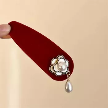 Корейские черные бархатные повязки на голову с цветком камелии для женщин и девушек, элегантные заколки-клипсы BB, жемчужные повязки для волос, головные уборы, аксессуары для волос