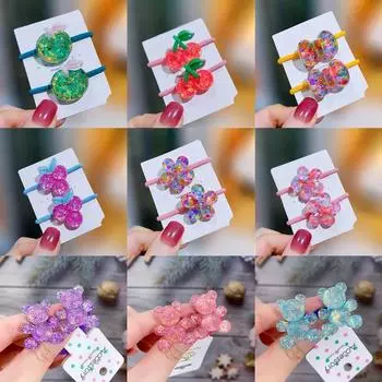 Корейские детские эластичные ленты для волос с блестками и цветочным принтом, резинка для волос, кавайная веревка для волос принцессы, головные уборы, аксессуары для волос для девочек