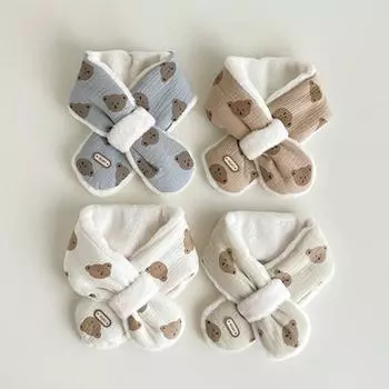 Корейские детские зимние шарфы для девочек и мальчиков, флисовые детские шарфы с рисунком медведя, теплые детские шарфы, детские аксессуары для детей 1-6 лет белый