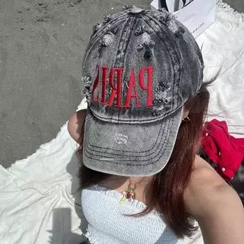 Корейские дизайнерские бейсболки с вышитыми буквами для мужчин и женщин, универсальные повседневные ретро-кепки из выстиранного денима на все времена 56-58cm чёрный