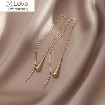 Корейские дизайнерские модные ювелирные изделия из 14-каратного золота с цирконием, простые серьги в форме капли воды, элегантные длинные тонкие женские серьги белый