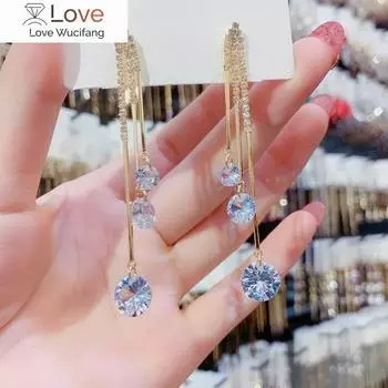 Корейские длинные серьги для женщин, модные ювелирные изделия, свадебные вечеринки, сверкающие серьги из циркония, оптовая продажа, бижутерия, подарки