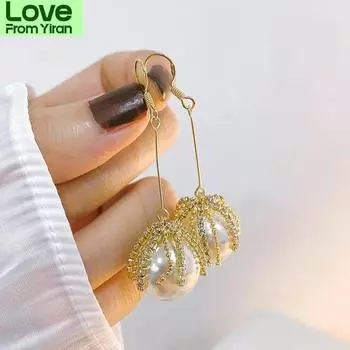 Корейские длинные серьги с жемчугом и кисточками из горного хрусталя для женщин Новые модные ювелирные изделия Brincos оптом