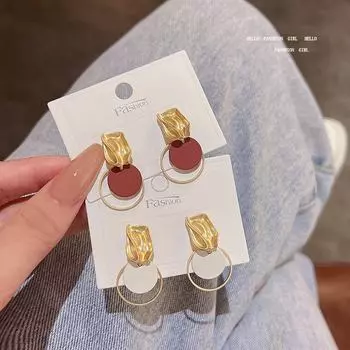 Корейские геометрические контрастные серьги: Осень/Зима S925 Серебряный-Сказочный стиль A528 белый