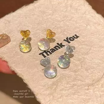 Корейские градиентные серьги-сердечки кошачий глаз: Прозрачные бусины, серебряная игла S925. A1600 серебряный