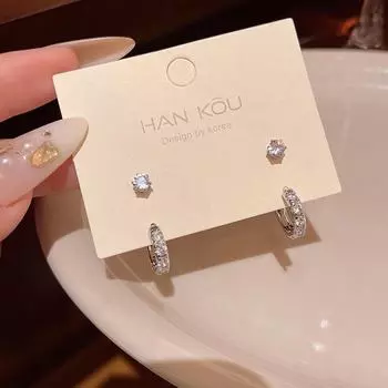 Корейские хиты продаж, изысканные серьги из циркония и набор для пирсинга ушей A1925 серебряный