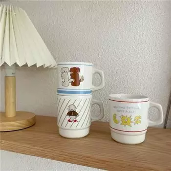 Корейские Ins Милая кофейная чашка Собачья чашка Молоко Креативный керамический знак Завтрак чашка Девушка Сердце Супер Милая Вода 201-300ml