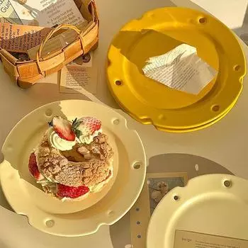 Корейские керамические обеденные тарелки Ins Kawaii Cafe Hollow Cheese Десертная тарелка Милые блюда для завтрака, хлеба, подставки для вечеринок, подарок about 8 inches