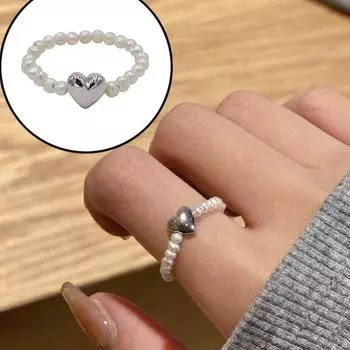 Корейские кольца из бисера в форме сердца для женщин, эластичное кольцо ручной работы, простые регулируемые украшения, подарок для свадебной вечеринки
