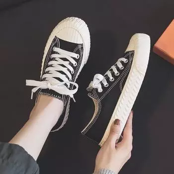 Корейские кроссовки из парусины цвета карамельного печенья, в стиле Харадзюку с гонконгским привкусом Ulzzang, универсальная модель в стиле ретро 1970-х годов, E29. US 6.5 бежевый