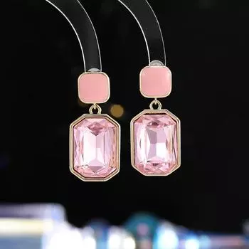 Корейские легкие роскошные серьги с розовыми кристаллами женские серебряные серьги-гвоздики S925 геометрические квадратные простые модные универсальные серьги прилив розовый