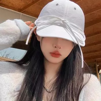 Корейские милые бейсболки с бантом на ремне для мужчин, летние, легкие и быстросохнущие, модные, универсальные, с открытым лицом, маленькие женские шляпы 56-58cm белый