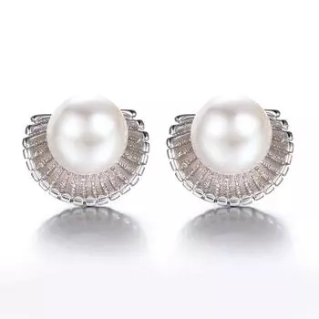 Корейские модные аксессуары для ушей, женские, серьги-гвоздики с жемчугом в виде морского гребешка