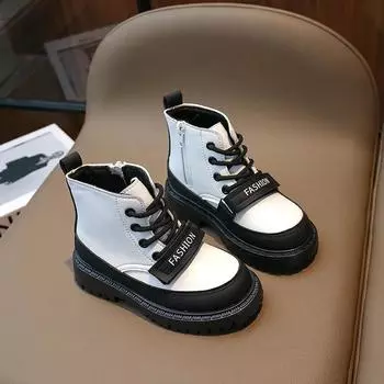 Корейские модные детские короткие ботинки из искусственной кожи для мальчиков 2023 года, весна-осень, новые ботинки для мальчиков с мягкой подошвой, классные нескользящие в готическом стиле 26 чёрный