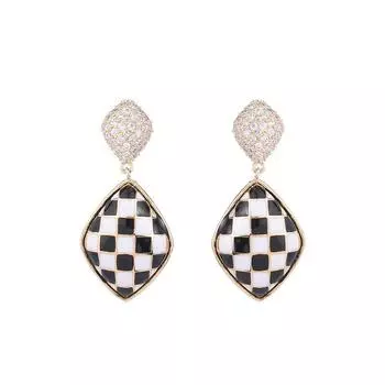 Корейские модные геометрические серьги, дизайнерские массивные черно-белые решетчатые висячие серьги, женские роскошные ювелирные изделия с камнем CZ