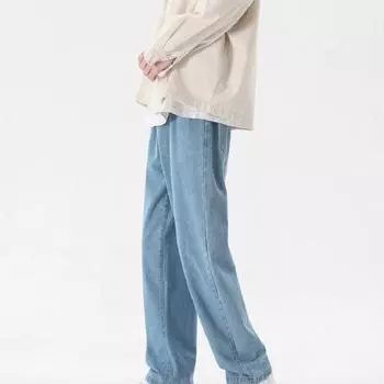 Корейские модные мужские повседневные джинсы до щиколотки Классические мужские прямые джинсовые широкие брюки Голубой Серый Черный XXXXL чёрный