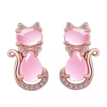 Корейские модные розовые кристаллы гибискуса с камнем, кулон, серьги в виде кошки, женские серьги с покрытием из 18-каратного розового золота, серебра, ювелирные изделия для ушей