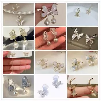 Корейские модные серьги-бабочки из циркона и жемчуга — свежие, милые и элегантные женские украшения для поездок на работу