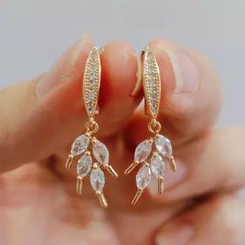 Корейские модные серьги-капли с перьями и цирконием для женщин, модные серьги золотого цвета, ювелирные изделия, аксессуары для вечеринок золотой