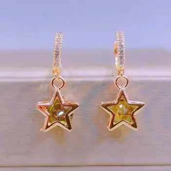 Корейские модные серьги-капли с зеленым цирконием и звездами для женщин, модные серьги золотого цвета, ювелирные изделия, аксессуары для вечеринок золотой