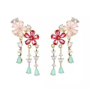 Корейские модные серьги с кисточками и цветком, разноцветные серьги с фианитом и растением, висячие капли воды, брендовый дизайн, эффектные ювелирные изделия золотой