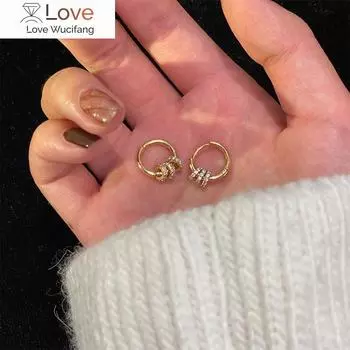 Корейские модные украшения, 14 К, настоящее золото, циркон ААА, простые круглые серьги-кольца, изысканный подарок для маленьких девочек, женские серьги белый
