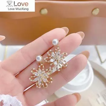 Корейские модные ювелирные изделия 14-каратное настоящее золотое покрытие AAA циркон полые жемчужные серьги-цветы элегантные женские свадебные серьги белый