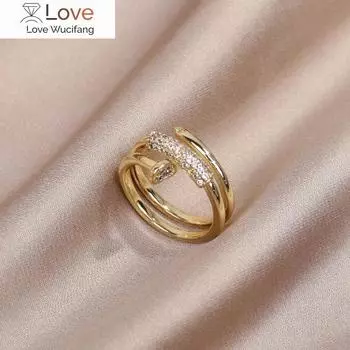 Корейские модные ювелирные изделия 14-каратное настоящее золотое покрытие трехслойное циркониевое кольцо для ногтей элегантное женское выпускное вечернее регулируемое кольцо красно-коричневый