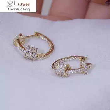 Корейские модные ювелирные изделия 14-каратного настоящего золота с медной инкрустацией фианитом, маленькие серьги-кольца, элегантные простые круглые женские серьги красный