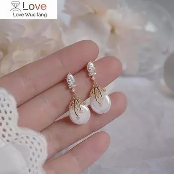 Корейские модные ювелирные изделия, изысканные серьги из настоящего золота 14 карат с цирконом ААА, элегантные круглые женские серьги с подвеской из пресноводного жемчуга