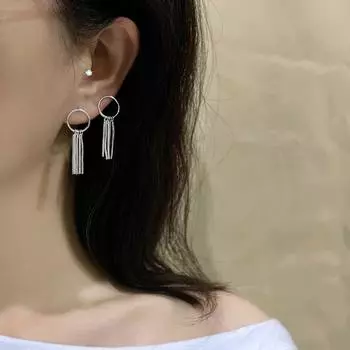 Корейские модные ювелирные изделия, круглые серьги-гвоздики для женщин и девочек, 925 штампованные длинные серьги с кисточками, ювелирные изделия для свадебной вечеринки, подарок