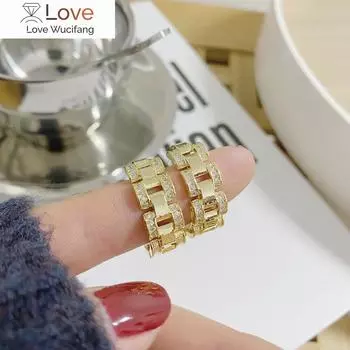 Корейские модные ювелирные изделия Простые серьги из настоящего золота 14 карат с цирконием Простой темперамент и щедрые женские повседневные дикие серьги белый