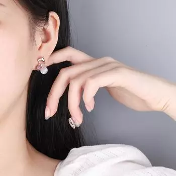 Корейские модные ювелирные изделия, серьги-гвоздики из розового золота с вишней и кошачьим глазом для женщин и девочек, простые серьги из циркония, ювелирные изделия для свадебной вечеринки