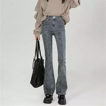 Корейские модные винтажные брюки с высокой талией, весенне-осенняя уличная одежда, джинсы-клеш, женские джинсовые брюки, расклешенные повседневные джинсовые брюки в стиле Харадзюку XS синий