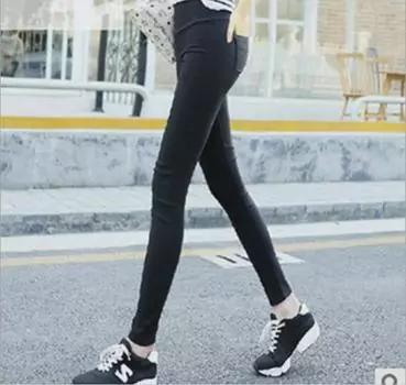 Корейские модные женские узкие брюки-карандаш с задними карманами - леггинсы больших размеров S чёрный