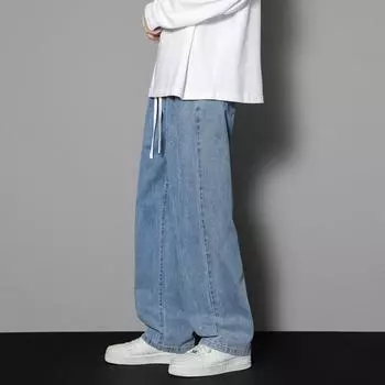 Корейские мужские повседневные длинные джинсы классические прямые джинсы широкие брюки однотонные джинсы XS черный серый