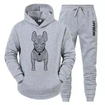 Корейские мужские толстовки, комплекты с капюшоном + спортивные штаны, костюмы из 2 предметов, повседневные женские кавайные уличные костюмы, модный роскошный спортивный костюм, наряд XL серый