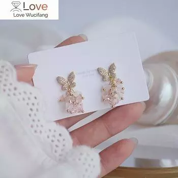 Корейские новые модные ювелирные изделия, изысканные серьги-подвески с медной инкрустацией из циркония и бабочки, элегантные женские серьги для свадебной вечеринки белый