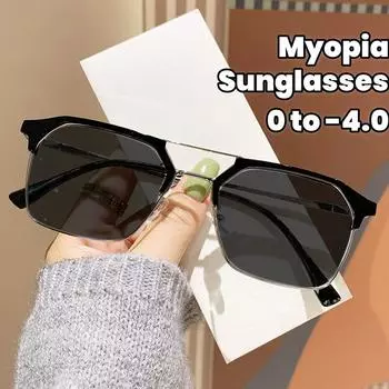 Корейские очки для близорукости с двойной оправой из металла, модные мужские солнцезащитные очки для близорукости с защитой от ультрафиолета для вождения 0
