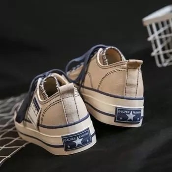 Корейские однотонные женские туфли на платформе из парусины с низким верхом, весенняя коллекция, R77 EU 36 чёрный