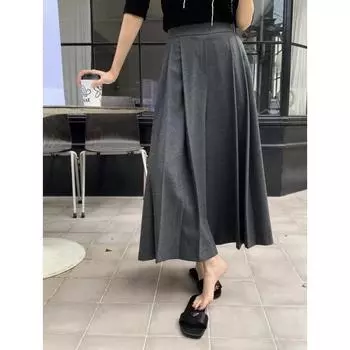 Корейские осенне-зимние шерстяные брюки широкого кроя с эластичной резинкой на талии one size fits all серый