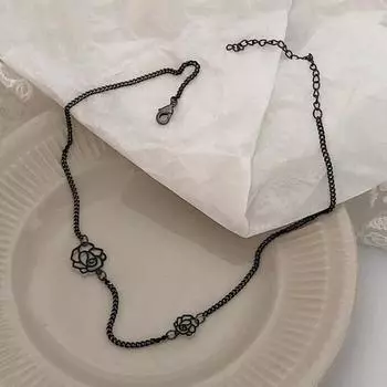 Корейские ожерелья с камелиями, готические черные розы, короткие ожерелья, цепочки на шею, чокеры