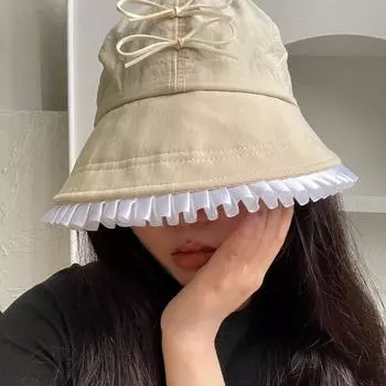 Корейские персонализированные кружевные быстросохнущие шапки для женщин, показывающие лицо, маленькие летние дорожные универсальные модные солнцезащитные шляпы с бантом 56-58cm бежевый