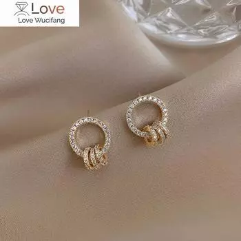 Корейские популярные модные ювелирные изделия, простые круглые серьги из настоящего золота 14 карат, роскошные женские серьги для выпускного вечера с кристаллами